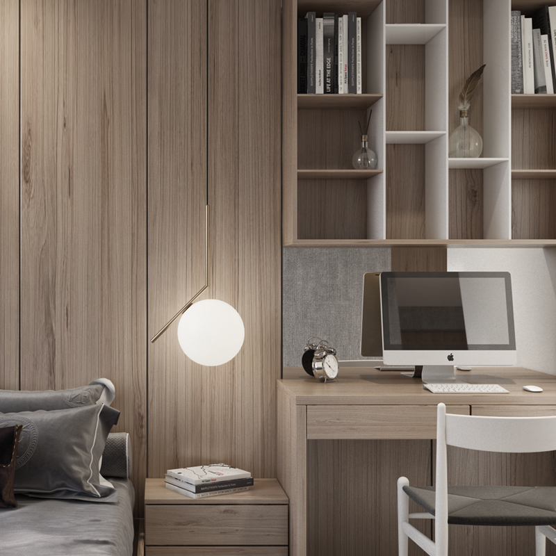 圣卡莱现代简约小户型木纹榻榻米床衣柜一体高低储物定制定做整体儿童房